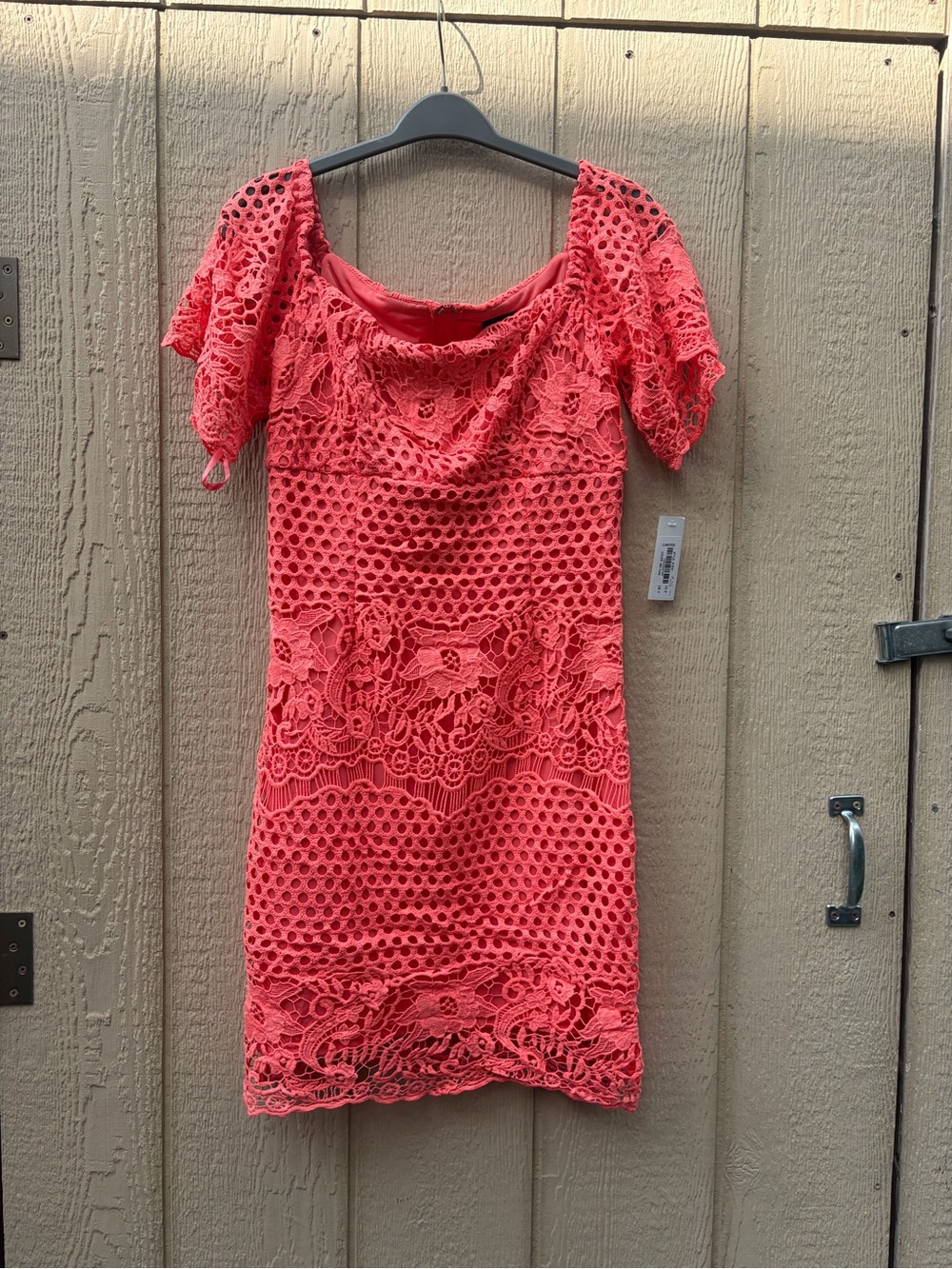 Coral Lace Crochet Dress with Short Sleeves